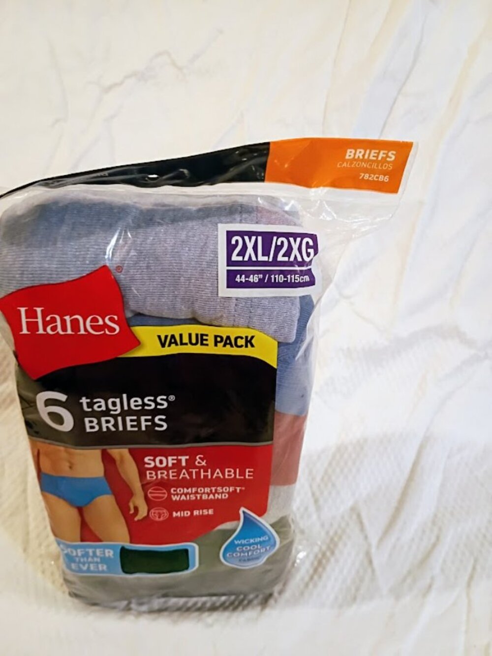 New in Bag Hanes Multicolor Tagless Briefs 6 Pack Men's Size 2X